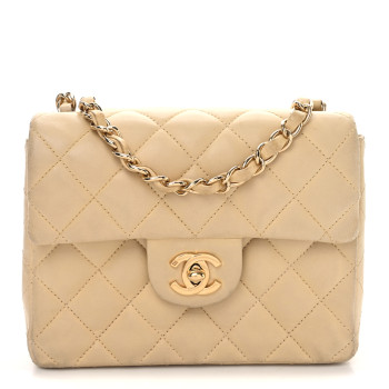CHANEL Lambskin Quilted Mini Square Flap Beige