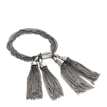 SAINT LAURENT Brass Multi Chain Pompons Bracelet M  Silver