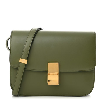 CELINE Box Calfskin Classic Box Medium Flap Bag Army Green