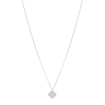 VAN CLEEF & ARPELS 18K White Gold Diamond Sweet Alhambra Pendant Necklace