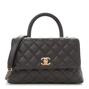 CHANEL Caviar Quilted Mini Coco Handle Flap Dark Brown