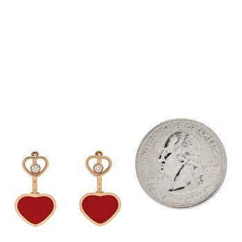 CHOPARD 18K Rose Gold Diamond Happy Hearts Earrings Red