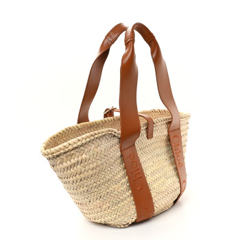 CHLOE Raffia Smooth Calfskin Medium Sense Basket Caramel