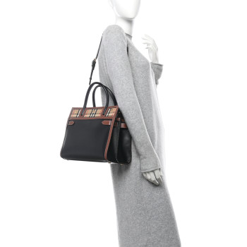 BURBERRY Calfskin Vintage Check Small Two Handle Title Bag Black