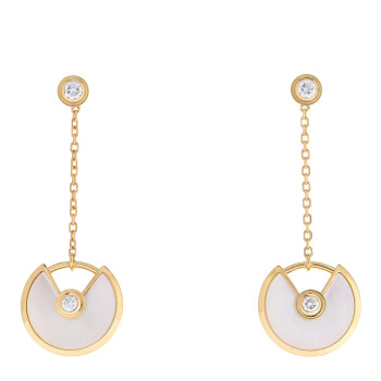 CARTIER 18K Yellow Gold Diamond Mother of Pearl Amulette de Cartier Drop Earrings CARTIER 18K Yellow Gold Diamond Mother of Pearl Amulette de Cartier Drop Earrings