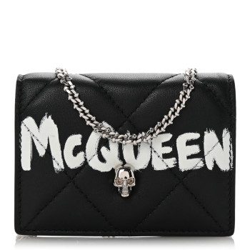 ALEXANDER MCQUEEN Nappa Graffiti Quilted Graffiti Skull Card Holder on Chain Black White ALEXANDER MCQUEEN Nappa Graffiti Quilted Graffiti Skull Card Holder on Chain Black White