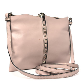 VALENTINO GARAVANI Calfskin Crystal Embellished Rockstud Crossbody Poudre