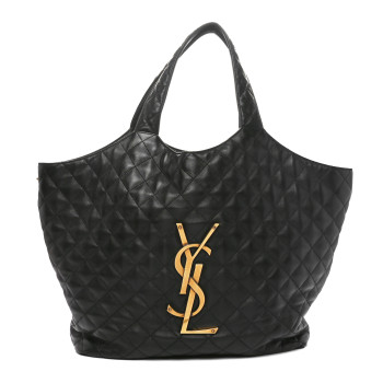 SAINT LAURENT Lambskin Quilted Maxi Icare Shopping Tote Black