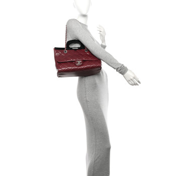CHANEL Glazed Calfskin Quilted Small CC Delivery Tote Burgundy