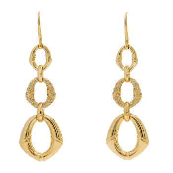 GUCCI 18K Yellow Gold Diamond Bamboo Drop Earrings