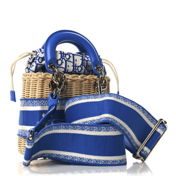 CHRISTIAN DIOR Wicker Oblique Mini Lady Dior Bag Florescent Blue CHRISTIAN DIOR Wicker Oblique Mini Lady Dior Bag Florescent Blue