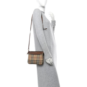 BURBERRY Horseferry Check Peyton Crossbody Clutch Bag Brown