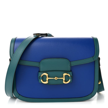 GUCCI Azalea Calfskin Horsebit 1955 Shoulder Bag Blue Green
