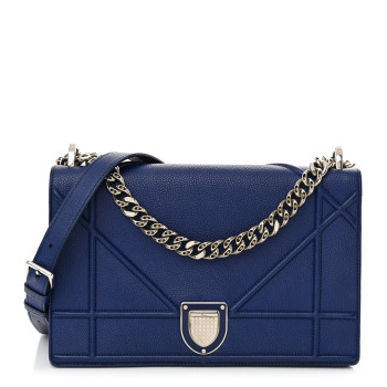 CHRISTIAN DIOR Grained Calfskin Medium Diorama Flap Bag Blue CHRISTIAN DIOR Grained Calfskin Medium Diorama Flap Bag Blue