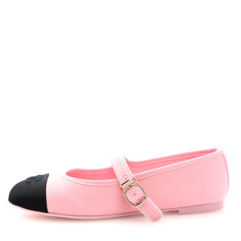 CHANEL Fabric Grosgrain Mary Jane Flats 38 Light Pink Black