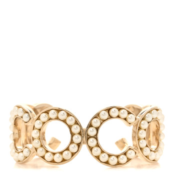 CHANEL Crystal CC Coco Cuff Bracelet S Gold White