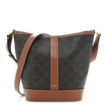 CELINE Triomphe Canvas Calfskin Small Bucket Bag Tan