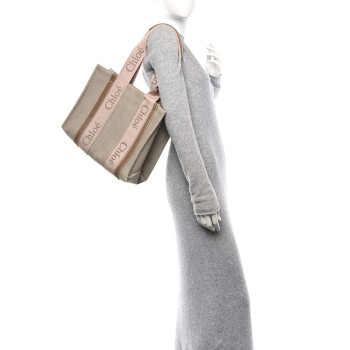 CHLOE Linen Calfskin Medium Woody Ribbon Tote Blushy Beige