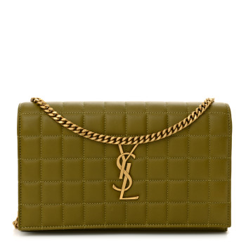 SAINT LAURENT Lambskin Carre Quilted Cassandre Chain Wallet Olive Drab