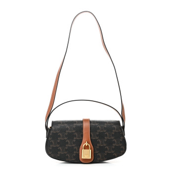 CELINE Triomphe Canvas Calfskin Tabou Clutch on Strap Tan