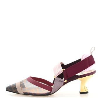 FENDI Technical Mesh FF Colibri 55mm Slingback Pumps 37 Tobacco Moro Black Anemone