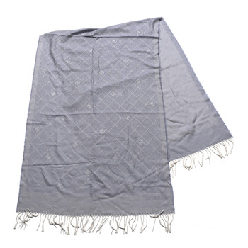 CHANEL Cashmere Silk CC Diamond Fringe Scarf Blue