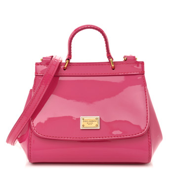 DOLCE & GABBANA Patent Mini DG Girls Miss Sicily Satchel Dark Pink
