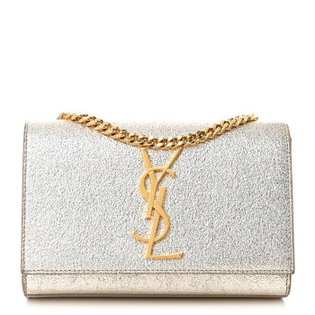 SAINT LAURENT Metallic Calfskin Small Classic Monogram Kate Satchel Platine
