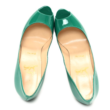 CHRISTIAN LOUBOUTIN Patent Lady Peep 150 Platform Pumps 40 Mint