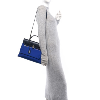 HERMES Vache Hunter Toile Militaire Herbag Zip 31 PM Bleu Electrique Bleu Indigo