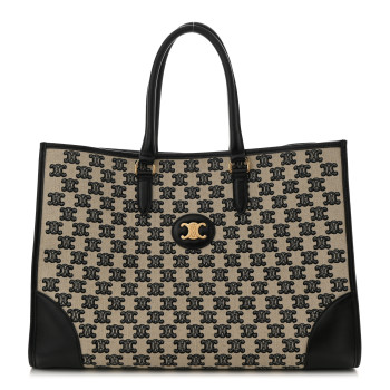 CELINE Canvas Calfskin Triomphe Embroidered Horizontal Cabas Black