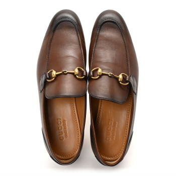 GUCCI Betis Glamour Calfskin Horsebit Mens Jordaan Loafers 9 Fondente