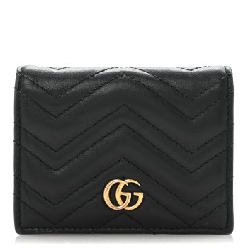 GUCCI Calfskin Matelasse GG Marmont Card Case Wallet Black