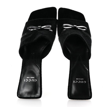 GUCCI New Velvet Ashmir Regent Calfskin GG Monogram Square Toe Bow 45mm Slide Sandals 39.5 Black