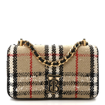 BURBERRY Calfskin Boucle Check Mini Lola Chain Bag Archive Beige