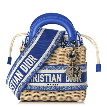 CHRISTIAN DIOR Wicker Oblique Mini Lady Dior Bag Florescent Blue CHRISTIAN DIOR Wicker Oblique Mini Lady Dior Bag Florescent Blue