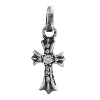 CHROME HEARTS Sterling Silver Diamond Baby Fat Cross Pave Pendant