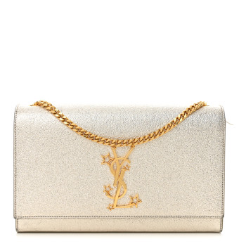 SAINT LAURENT Metallic Calfskin  Star Studded Monogram Wallet on Chain Pale Gold