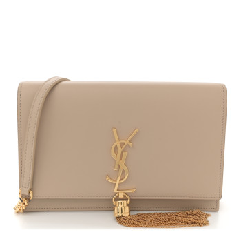 SAINT LAURENT Calfskin Small Classic Monogram Kate Tassel Satchel Nude Powder