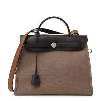 HERMES Vache Hunter Toile Herbag Zip 31 PM Etoupe Ebene