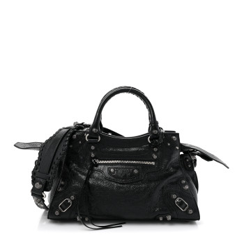 BALENCIAGA Agneau Arena Small Neo Cagole City Handbag Black