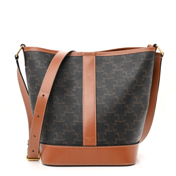 CELINE Triomphe Canvas Calfskin Small Bucket Bag Tan