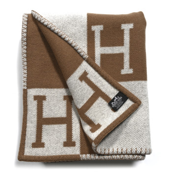 HERMES Wool Cashmere Avalon Blanket Ecru Camel