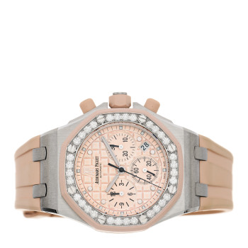 AUDEMARS PIGUET Stainless Steel Rubber Diamond Bezel 37mm Royal Oak Offshore Lady Chronograph Automatic Watch Champagne 26048SK.ZZ.D082CA.01