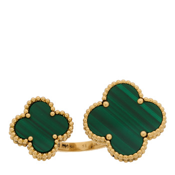 VAN CLEEF & ARPELS 18K Yellow Gold Malachite Magic Alhambra Between the Finger Ring 51 5.75