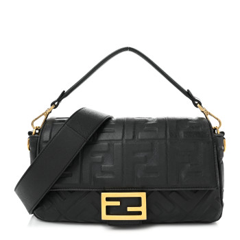 FENDI Nappa FF 1974 Embossed Baguette Black