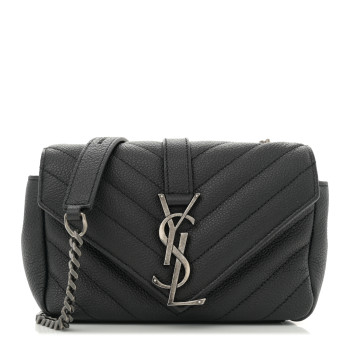 SAINT LAURENT Grained Calfskin Matelasse Chevron Classic Monogram Baby Chain Bag Black
