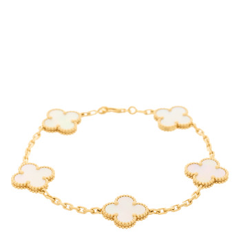 VAN CLEEF & ARPELS 18K Yellow Gold Mother of Pearl 5 Motifs Vintage Alhambra Bracelet