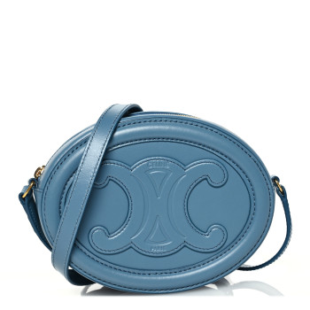 CELINE Smooth Calfskin Cuir Small Triomphe Oval Crossbody Purse Denim