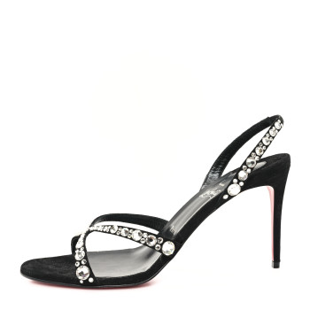 CHRISTIAN LOUBOUTIN Veau Velours Strass Emilie 85 Sandals 41  Black